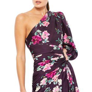 MAC DUGGAL | PLUM FLORAL PRINT ONE SLEEVE GOWN
